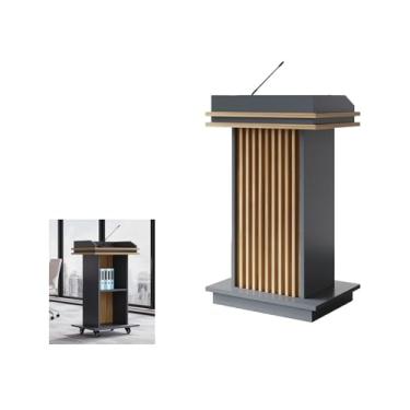 Imagem de púlpito de madeira, púlpito de mesa de pé para escolas e concertos, mesa de leitura moderna mesa de pé com 4 rodas rolantes, palestrantes e pódios estáveis e elegantes para igrejas