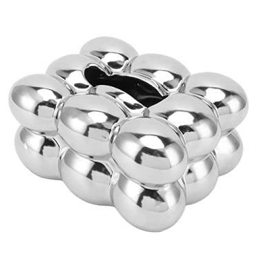 Imagem de Generic Suporte de caixa de lenços, caixa distribuidora de guardanapo de boca larga de cerâmica galvanizada para escritório (prata galvanizada)
