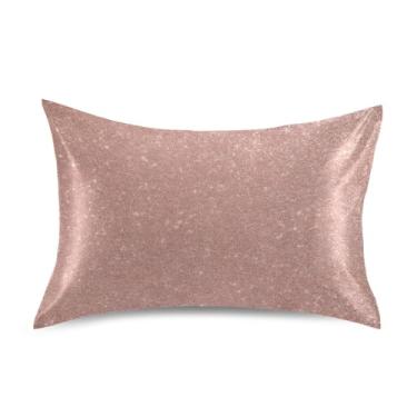 Imagem de JUZIHAI Fronha de almofada de cetim com glitter ouro rosa para cabelo e pele, macia, respirável, com fecho de envelope, capa de almofada suave e refrescante, tamanho padrão 50 x 66 cm