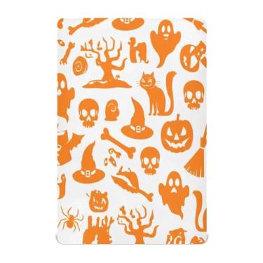 Imagem de JUZIHAI Lençol de berço de Halloween para meninos e meninas, lanternas assustadoras de Halloween, macio, elástico, respirável, capa de colchão para berço padrão e cama infantil, 132 x 71 cm