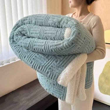Imagem de Cobertor de lã fofo feminino masculino para cama adulto longo casal solteiro para sofá inverno lã grossa quente e confortável para primavera, outono e inverno (ciano, 120 x 200 cm)