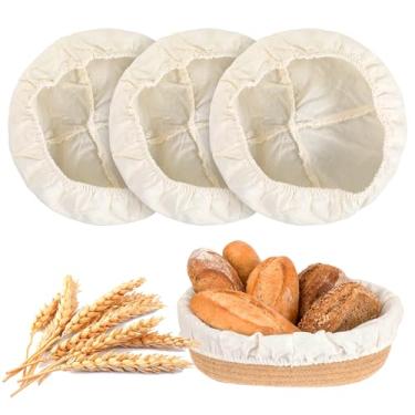 Imagem de 3 peças de forro de pano bege, capa à prova de pão, capas de massa fermentada de 23 cm para impermeabilização, capas reutilizáveis para temperos de pão, capa de tigela de cera de abelha para