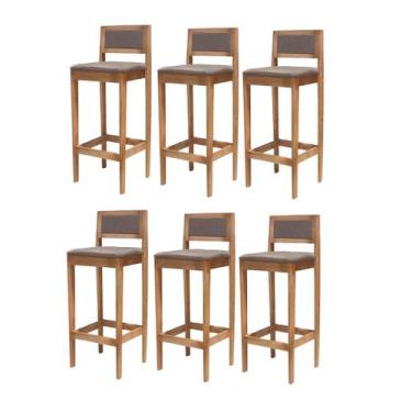 Imagem de Kit 6 Banqueta Alta de Madeira com Assento em Linho e Encosto em Linho