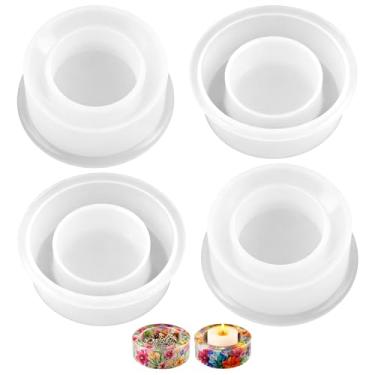 Imagem de 4 peças de moldes de resina de suporte de vela Tealight, molde de vaso de vela de silicone para luz de chá, moldes redondos de resina epóxi para artesanato DIY, centro de mesa de casamento, decoração