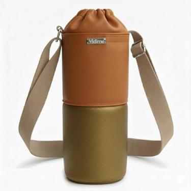 Imagem de Bolsa Térmica (CARAMELO COM OURO) RAMIERE para Garrafa de 1 LITRO em Couro Sintético - Coleção Cores VERÃO 2026