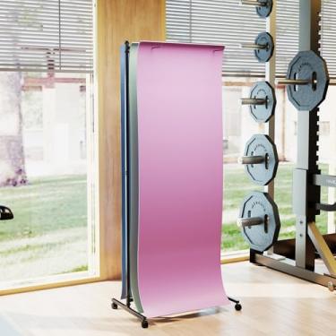 Imagem de ybaymy Suporte de tapete de ioga para pendurar em metal, comercial, suporte de armazenamento sobre rodas, organizador de tapete de ioga de grande capacidade para academia, equipamento de sala de