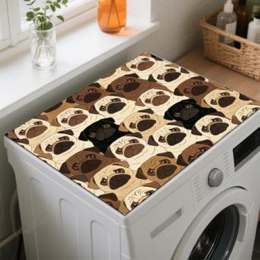 Imagem de GLOBLELAND Stacked Pugs Lavadora de Roupa Secadora Tapete de Cobertura de Poeira 60 x 49,8 cm Almofadas de Proteção para Cães Fofos Animais Fofos Antiderrapantes para Secador de Lavar Roupa para