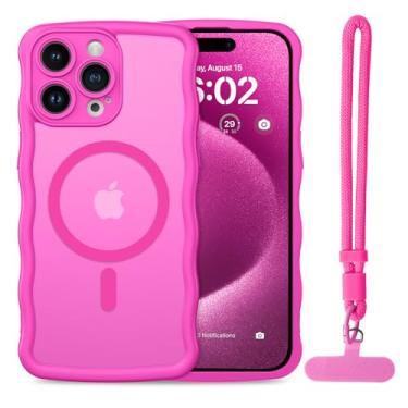 Imagem de BENTOBEN Capa magnética para iPhone 15 Pro Max, linda moldura ondulada encaracolada [compatível com Magsafe] [proteção total da câmera] Capa protetora fina fosca à prova de choque feminina masculina