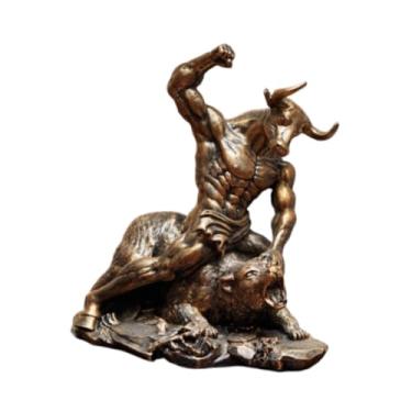 Imagem de FLCPJGV Estátua de urso touro lutando, decoração de mesa, estatueta de resina, escultura de animal para sala de estar, Bronze