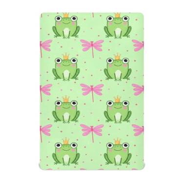 Imagem de SEHANY Lençol de berço de sapo fofo para meninos e meninas, macio, respirável, elástico, lençol com elástico padrão para bebês de 71 x 132 cm