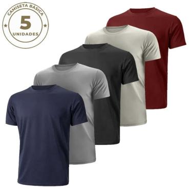 Imagem de Kit 5 Camisetas Básicas Masculinas Casual Várias Cores-Masculino