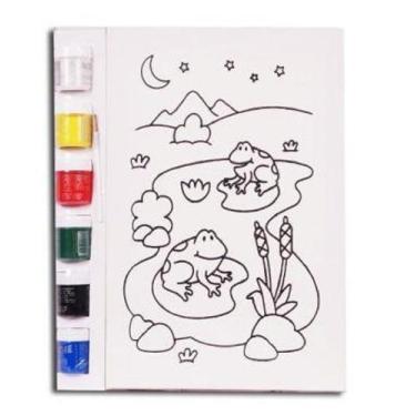 Imagem de Kit Tela P/ Pintura Infantil 20X30cm Sapinho + Guache Pincel - CORTIAR