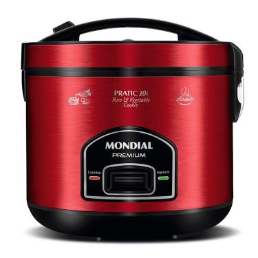 Imagem de Panela Elétrica de Arroz Mondial Pratic 10i PE-42-10X 700W com Cesto Cozi-vapor Vermelho-inox