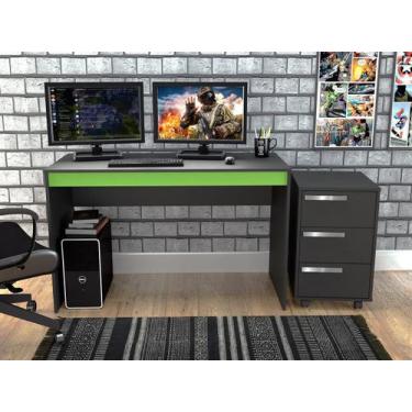 Imagem de Mesa Gamer Nova Mobile B29 Bs Preto E Verde - 3 Gavetas