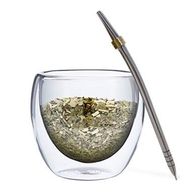 Imagem de (Copa Mate) - Novomates Yerba Mate Gourd - Best Yerba Mate Set - Dupla parede de vidro Yerba Mate Cup com aco inoxidavel Mate Bombilla Straw - 8.4oz (250ml)
