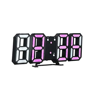 Imagem de Relógio Digital 3D LED Relógio Eletrônico de Mesa Relógio Despertador de Parede Relógios Brilhantes Preto Shell Rosa Exibição