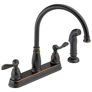 Imagem de Delta Faucet Windemere Torneira de pia de cozinha com 2 alças com pulverizador lateral em acabamento combinando, bronze polido a óleo 21996LF-OB, 4