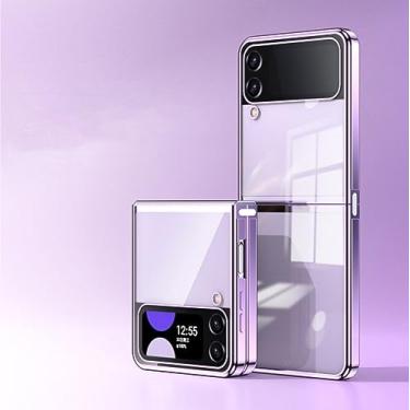Imagem de Estojo de revestimento para Samsung Galaxy Z Flip 4 3 5G 2022 Fold Buckle Link Transparent Fashion Cover Anti-knock Cases para Flip3 Flip4,Lavender,For Flip3