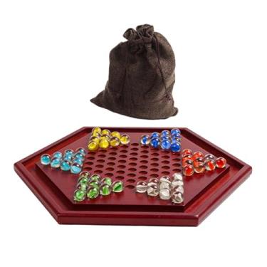 Imagem de Vaveren Conjunto de damas chinesas com 60 bolinhas de gude, tabuleiro artesanal de 13,78", jogo de estratégia clássico, jogos de tabuleiro para família, mármores claros