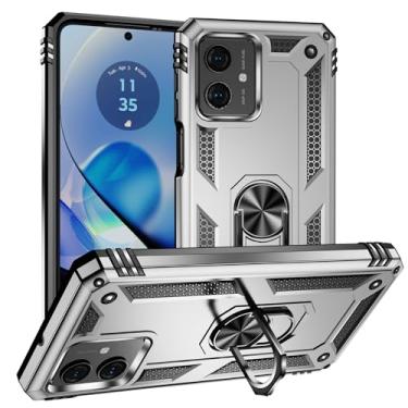 Imagem de Capa para Motorola Moto G54 6.5" Capinha com protetor tela de vidro temperado [2 Pack], Case telefone proteção militar com suporte para Moto G54 -prata