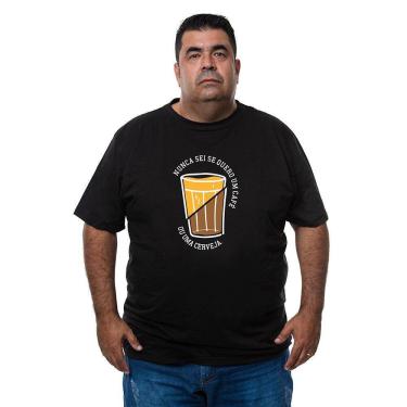 Imagem de Camiseta Masculina Plus Size Algodao Nunca Sei Se Quero Cafe Ou Cerveja Com Abridor De Garrafa