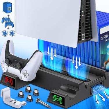 Imagem de Suporte de resfriamento vertical para carregador de controlador PS5 com ventilador LED para SONY Playstation 5 Digital / PS5 Disc Edition Console (Não suporta PS5 Slim)