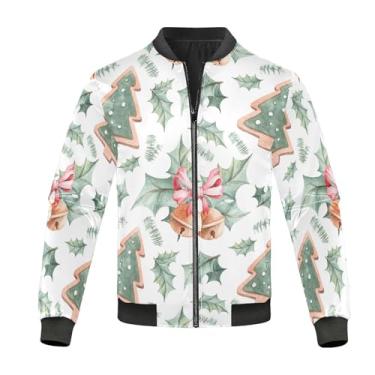 Imagem de KLL Aquarela Folhas Sinos de Natal Jaqueta Bomber Masculina Leve Jaquetas Masculinas Co...
