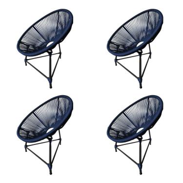 Imagem de Kit 4 Cadeiras Acapulco Corda Náutica Base em Alumínio Preto/azul Marinho