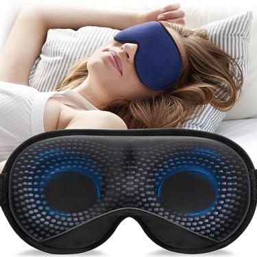 Imagem de Máscara de dormir YFONG, pesada (120 g), máscara 3D bloqueadora de luzes, máscara de alívio de pressão para os olhos, para sono noturno com alça ajustável, para viagem, soneca e ioga, azul