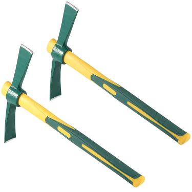 Imagem de ZOENHOU 2 peças de 38 cm de base sólida, machado de picareta de jardim forjado, enxada de mate, com cabo de borracha resistente para cultivo de ervas daninhas, acampamento