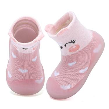 Imagem de Sapatos para bebês meninos meninas primeiro caminhada antiderrapante com sola de borracha macia para bebês, Coelho rosa, 9-12 Meses