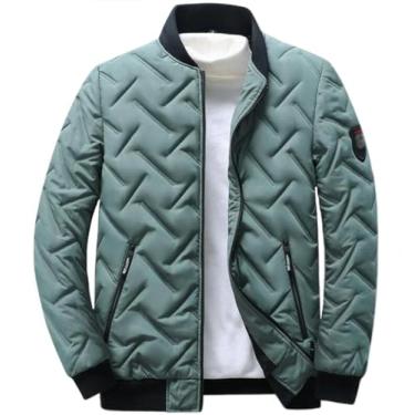 Imagem de Ruixinxue Jaqueta masculina acolchoada com gola alta, jaqueta bomber moderna, quente, leve, acolchoado, casaco de inverno, Verde, 3G