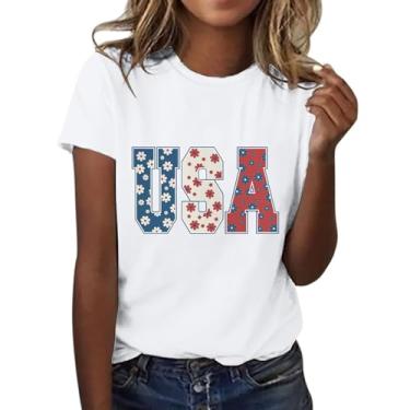 Imagem de Duobla Camisetas femininas de verão 2024 na moda 4 de julho camisetas com estampa de laço de cereja com coração fofo camiseta com letras engraçadas roupas modernas, A-4-branco, XXG