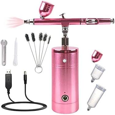 Imagem de Kit de aerógrafo de ação dupla, conjunto de aerógrafo de maquiagem portátil, máquina de spray portátil para decoração de bolo, pintura artística, design de unhas, coloração de modelo, rosa