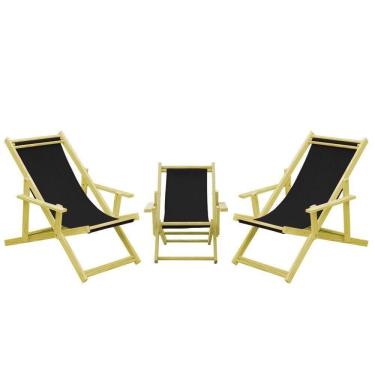 Imagem de Kit 3 Espreguiçadeiras 2 Adulto E 1 Infantil-preto
