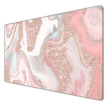 Imagem de Mouse pad para jogos, mouse pad estendido, teclado de computador grande tapete de mesa com base antiderrapante mousepad de borracha para trabalho jogo escritório casa, 23,6 x 14 x 0,2 polegadas, mármore rosa