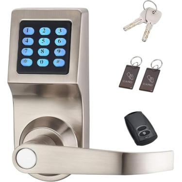 Imagem de Fechadura de porta inteligente, fechadura digital, destrave com controle remoto, cartão M1, código e chave, direção da alça reversível