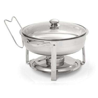 Imagem de Rechaud Redondo 3,5 L Inox Banho Maria Tampa Vidro e Suporte