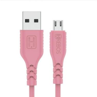 Imagem de Cabo Turbo Colorido Reforçado 1M Micro USB V8 - HREBOS, ROSA
