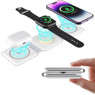 Imagem de Carregador 3 em 1 sem fio Magnetico dobrável base Estação de carregamento rápido sem fio, compatível com iPhone 15/14/13/12, SmartWatch, AirPods