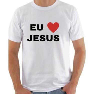Imagem de Camiseta Masculina Eu Amo Jesus Frase da Moda - Use Argumento, Branco,