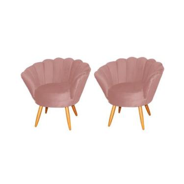 Imagem de Kit 2 Poltronas Decorativa Pétala Veludo Rosa Pés Madeira Ms Decor - N