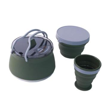 Imagem de harayaa Chaleira dobrável para acampamento, cafeteira para ferver água, bule de chá portátil, aquecedor de água para pesca ao ar livre, equipamento de viagem, Verde