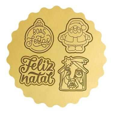 Imagem de Kit 4 Cortadores Boa Festa Presépio Noel Feliz Natal - DOCE IMPRESSO, 