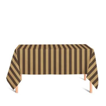 Imagem de Toalha de Mesa Retangular em Tecido Jacquard Preto e Dourado Listrado 