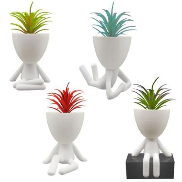 Imagem de 4 Plantas Artificiais + 4 Vasos Bob Plant - Decoração Sala - Marxgreg3
