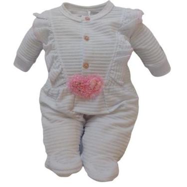 Imagem de Macacão Longo Babadinhos Luxo Bebê Menina Lessa Kids Rf P009, Branco, 