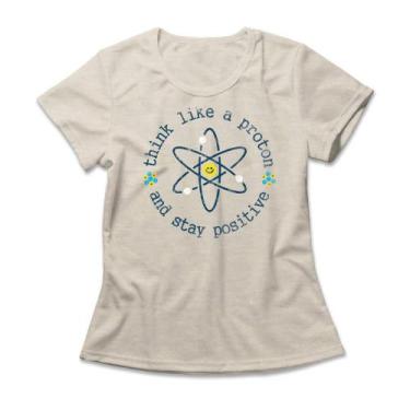 Imagem de Camiseta Feminina Think Like A Proton - Studio Geek, P, Mescla banana