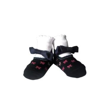 Imagem de Meia Sapatinho Bebê Puket Menina Com Laço, 5 a 8 Meses, Azul marinho