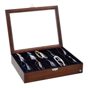Imagem de Porta Óculos Madeira Maciça Tabaco Preto  10 Divisórias - TOTAL LUXO